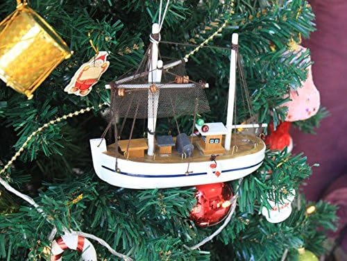 Hampton nautički trawler-6-102-xmas drveni r američki model ribarskog broda Božićni nautički ukras-stablo-stablo