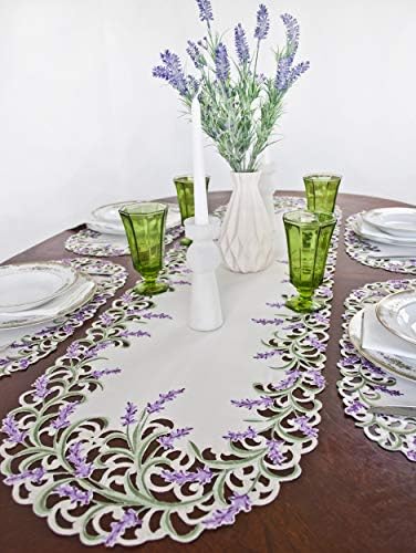Vezeni ljubičasta lavanda lila trkača, dugi šal od stola, šal za ormar 16 x 70 inča