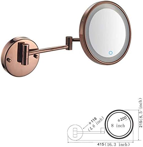 8-inčno zidno montirano ogledalo, jednostrano, okretni 360 stupnjeva, tvrdoglavi, ispruženi ruka, okrugli, za kupaonicu