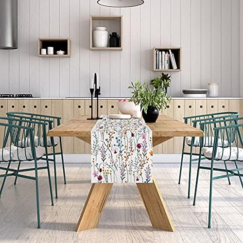 Akvarel divljih cvjetova trkač, sezonski ljeto šareno cvijeće odmor kuhinjski blagovaonski stol ukras za kućne zabave dekor 13 x 70