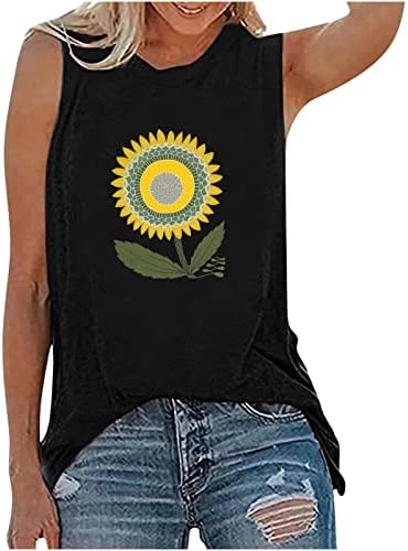 ZhishiliuMan ženski tenk vrhovi ljetne majice Suncokret Grafičke majice casual labave tunične bluze okrugli vrat majica