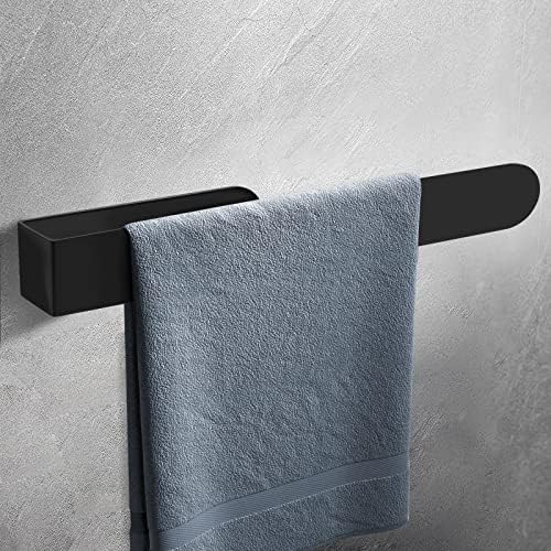 Držač ručnika za ručnike za ruke, Crni stalak za ručnike, 15-inčni samoljepljivi držač ručnika za kupaonicu na zidu, držač ručnika