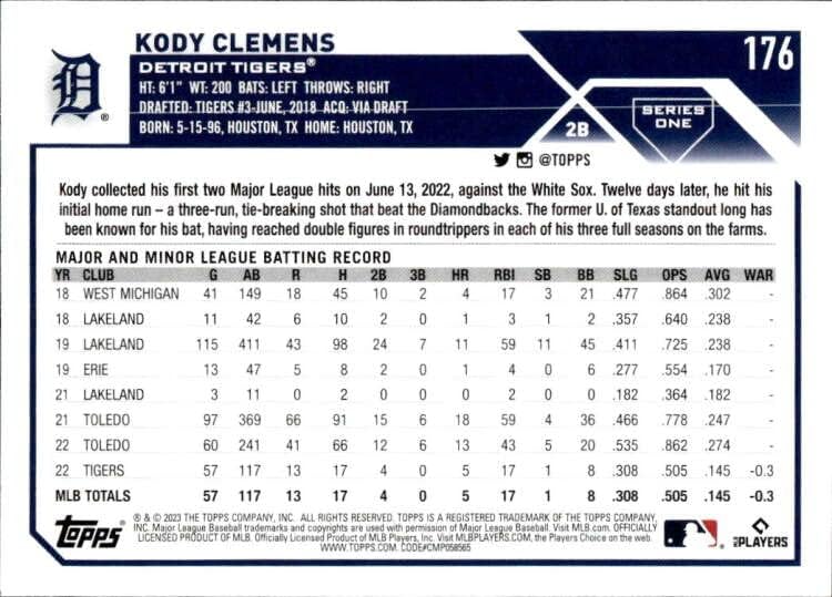 2023 Topps 176 Kody Clemens NM-MT RC Rookie Tigers