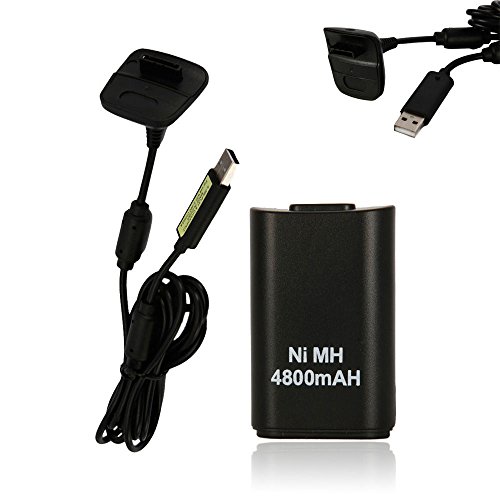 Jednostavno srebro - 4800mAh punjivi paket baterije za kabel za punjač za upravljanje Xbox 360 crni