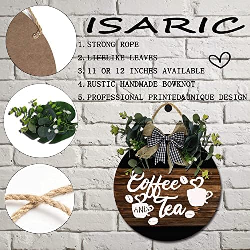 Isaric kava znak kave i čajnog šanka natpis Viseti zidni dekor Znak 11*11inch okrugli rustikalni drveni plaketi Vijevi Farmhouse Wood