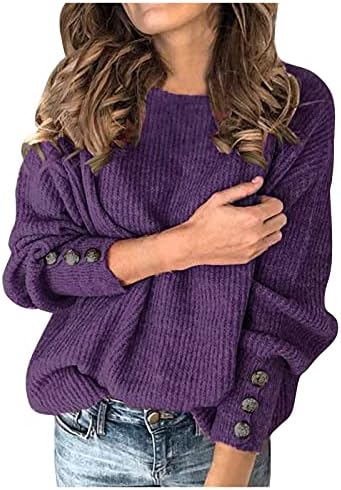 YMOSRH Ženski džemperi Cardigan Fashion Moda Solid Color Pulover okrugli vrat Topli džemper dugih rukava debeli