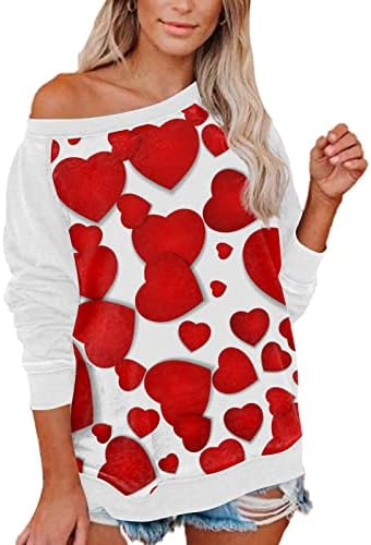 JJHAEVDY Valentinovo duksevi za žene Ljubav srce slovo Print Twichirt Grafički pulover dugih rukava Tops Bluza