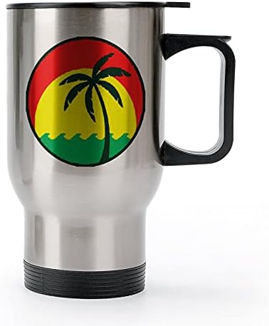 Palme na Jamajci šalica za kavu od nehrđajućeg čelika s poklopcem i ručka izolirana šalica putnika za uredski automobil