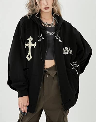 Linjianvhai žene y2k hoodie grunge bajke kapuljače estetske dukserice dugih rukava s patentnim zatvaračem kardigan harajuku preppy