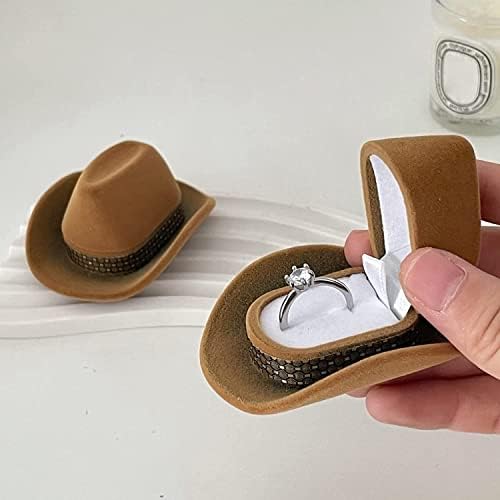 Nova kutija za prstenje u obliku kaubojskog šešira kreativna kutija za pohranu nakita od smeđeg baršuna držač šešira poklon za dječake
