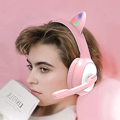 Gaming slušalice Verilux Pink sa mačka neko ušima, za PS5, PS4, Xbox One, Switch, PC, RGB LED pozadinskim osvjetljenjem i mikrofon
