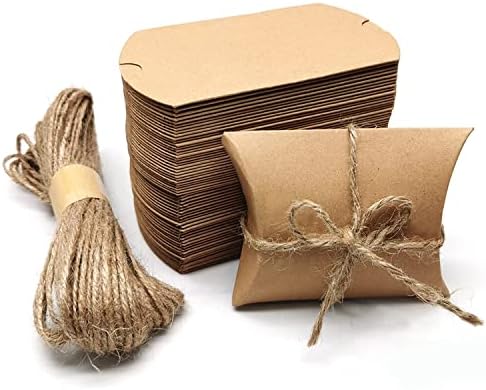 Kutija za jastuke od kraft papira sklopiva poklon kutija od užeta od jute za vjenčanja, zabave, rođendane, praznike, 60 kom.