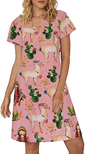 Ženska ljetna ležerna haljina s izrezom u obliku slova A i crtanim printom do koljena, cvjetni gornji dio s naramenicama, plisirana