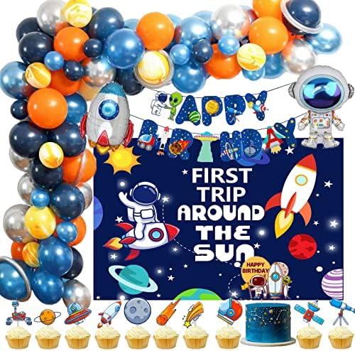 98PCS prvo putovanje oko Sunca ukrasi za 1. rođendan Dječji tuš prvo lansiranje svemirskog ukrasa za rođendan banner Baloni pozadina