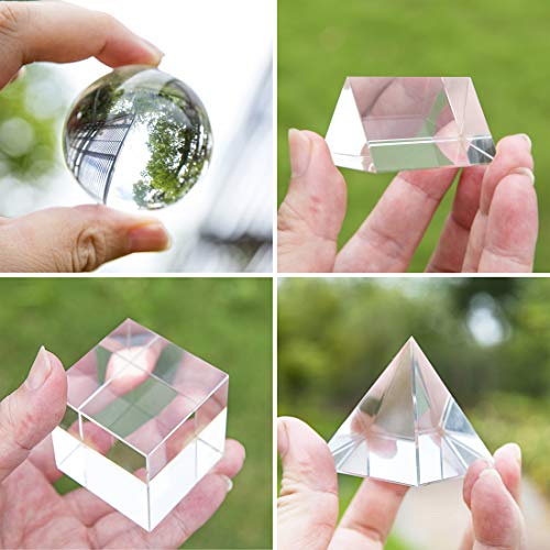 4 pakiranje kristalne fotografije prizme, uključuju kristalnu kuglu od 50 mm, kristalnu kocku od 50 mm, 50 mm trokutaste prizme, 50