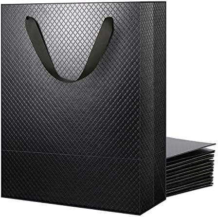BLK & WH 12 ekstra velikih poklon vrećica 16x6x12 inča, velike crne poklon vrećice s ručkama za sve prigode