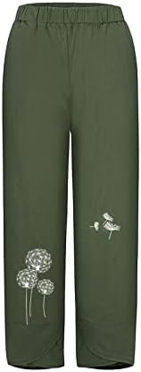 KCJGIKPOK Ženske obrezane hlače, meke lanene hlače s elastičnim strujanjem širokih nogu s džepovima ženske planinarske hlače