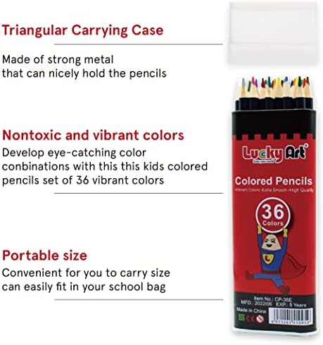 Lucky Art 36 Olovke Professional, s metalnom kutijom - 36 u boji olovke za djecu i knjige za bojanje odraslih - Olovka u boji za djecu,