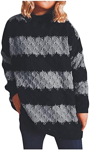 Džemperi muduh za žene zimski srednji vrat kontrastna pruga dugi rukav udoban labavi pulover pulovera
