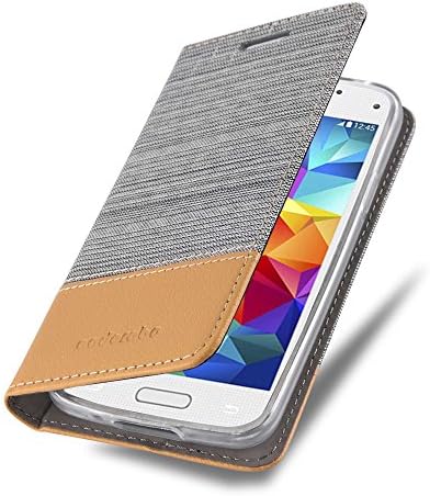 Torbica-knjižica Cadorabo, kompatibilan sa Samsung Galaxy S5 Mini / S5 Mini DUOS svijetlo sivo-smeđe boje - s magnetskom kopčom, funkcija