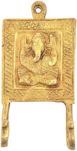Indijska polica 6 kuka za pakiranje za ključeve zidne dekor | Kuka zlatnog zida | Mesingane vintage kuke za zid | Plemena Ganesha dvostruka