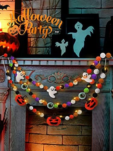 3 PC-a vođena Halloween Felt Garland- Slatki filc duhovi bundeve Lanterne očne jabučice Pom pom Garlands sa žicama 6,6ft Viseći Halloween