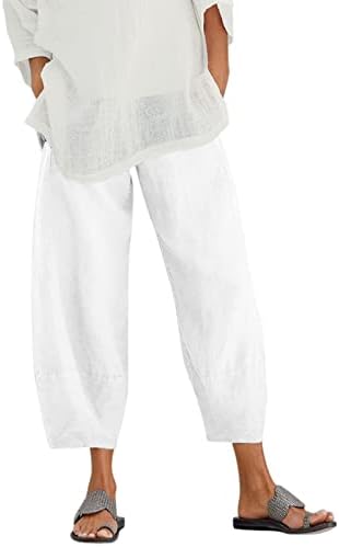 Dsodan Capri hlače za žene casual pamučne posteljine široke noge za noge Summer Salon za tisak palazzo hlače s džepovima