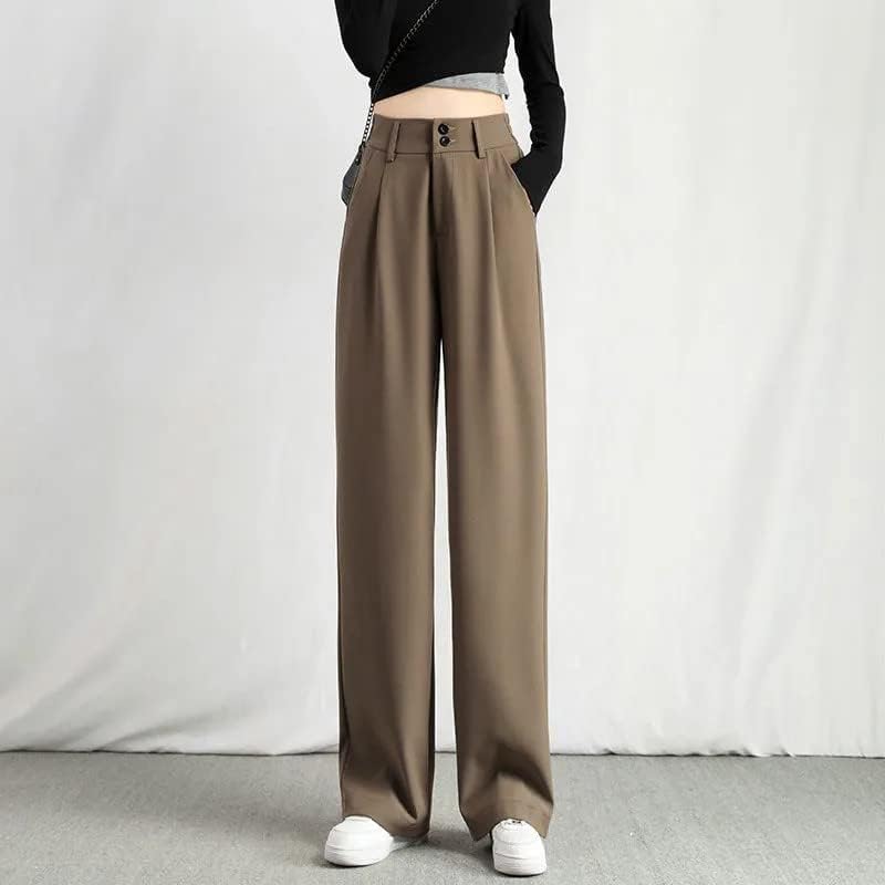 Ženske hlače za model, elastične hlače visokog struka, ravne hlače, široke udobne casual poslovne radne hlače s džepovima