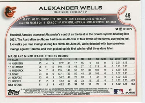 Alexander Wells RC 2022 Topps Chrome 49 Rookie NM+ -MT+ MLB bejzbol Orioles