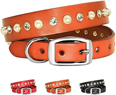 Beirui meka originalna kožna ogrlica za pse - koža za ogrlicu za pse s biserima i dijamantima usađena - podesivi teški ovratnici za