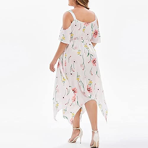 Ženska haljina s ramena s cvjetnim printom Plus size duboki izrez u obliku slova u, elastični struk, neravni RUB, boemska haljina s