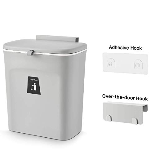 Spremnik za kompost od 2,4 galona za unutarnju kuhinju, zatvorena viseća kanta za smeće za vrata kuhinjskog ormarića s poklopcem, mala