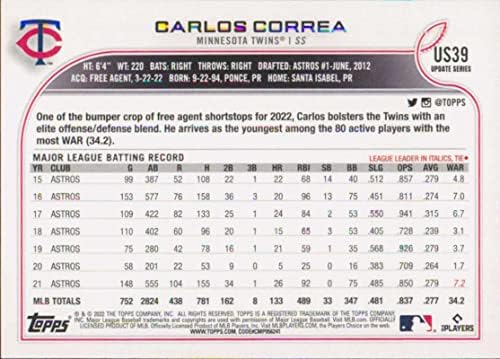 2022 Topps Update US39 Carlos Correa Twins Baseball MLB
