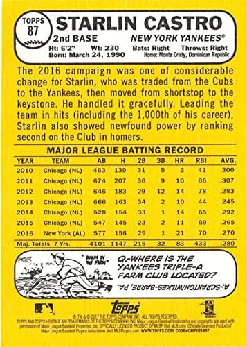 2017 Topps Heritage 87 Starlin Castro New York Yankees bejzbol kartica