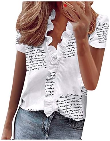 Majice za žene, pamučni ženski gornji dio s printom, ležerna ljetna majica s izrezom u obliku slova U, elegantna bez rukava, s volanima,
