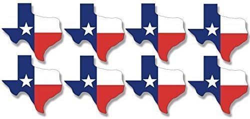 List od 8 teksaških u obliku tx zastave naljepnice naljepnice ICS Veličina: 1,5 visok x 1,5 širok