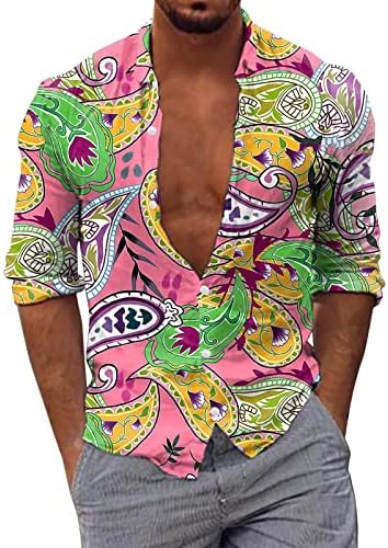 ZDDO muški gumb dolje povremene košulje dugih rukava paisley boho print havajska košulja dizajnerska košulja o ovratnik plaža aloha