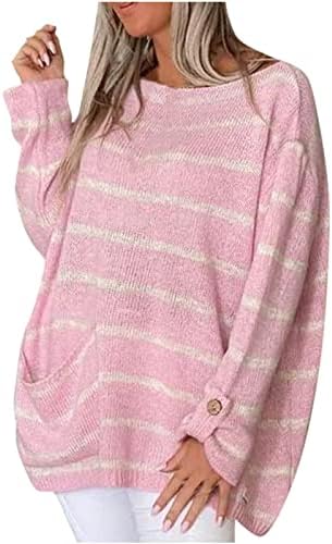 Ženski džemper od kaputa za vrat dugi rukavi Contrast Stripe Pulover okrugli vrat Labavi džemper Slatki džemperi