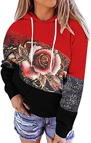 Ženske prevelike trenirke s dugim rukavima u boji blok za patchwork ispisane kapuljače Slatki džep casual pulover bluze