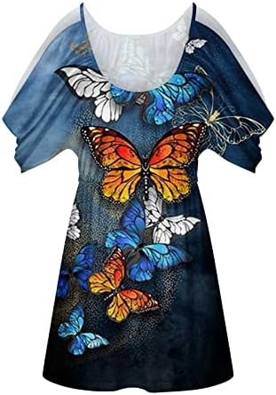 Ženska majica s kratkim rukavima bez naramenica hladna ramena vrat pamučni leptir grafički brunch bluza majica dame dame