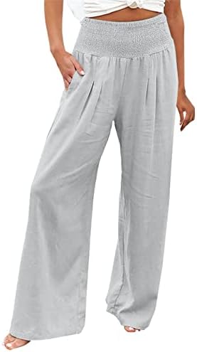 Glienst ženske ležerne noge Palazzo hlače s visokim strukom naleđene hlače s džepovima s-xxl