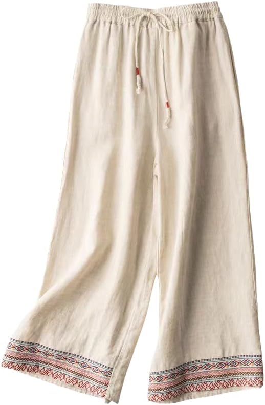 UKTZFBCTW ANTIQUE Udobno proljetni ljetni stil Žene hlače visoki struk HAKAMA CASPLATNE Šantalone široke noge 3 xxl