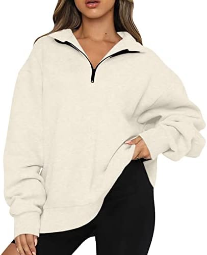 DreamLascar Žene predimenzionirane polovine zip pulovera dukserice dugih rukava četvrtina patentna kapuljača džemper tinejdžerke pad