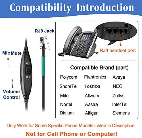 Telefonski slušalice RJ9 s mikrofonom i upravljanjem volumena za uklanjanje buke, Callez telefonske slušalice kompatibilne s Polycom
