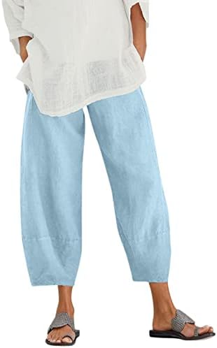 Ženske pamučne lanene hlače, casual Comfort široke noge palazzo joga kapris ljetni trendovski vrećasti hlače s džepovima