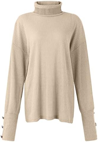 Ženski zimski džemperi Kornjača Vrh Labav gumb za pulover Up Dugi rukavi Čvrsta boja Košulja za pletenje dna