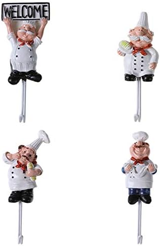 Ficjead ta najbolje pakiranje od 4 smole francuski kuhar figurice zidne kuke ukrasni kuhar zidni nosač vješalica za kuku