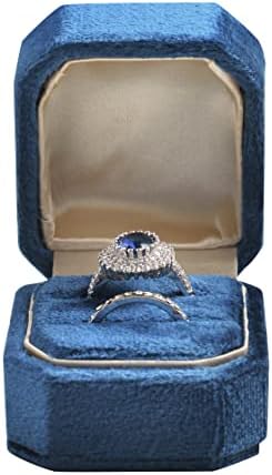 Nicgor Premium Velvet Box s priloženim poklopcem, dvostrukim utorama za zaručnički prsten za muškarce/žene i vjenčani pojas - Octagon