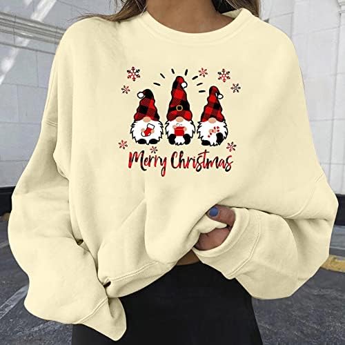 Prevelika majica Top za žene božićne vesele i svijetle košulje Božićni karirani pulover s printom na drvetu Duksevi s dugim rukavima