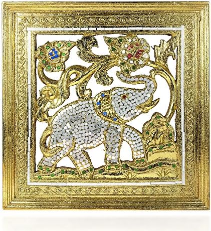 Aeravida slon Jubilee pozlaćen 24K zlatni ton list list mozaik rezbareni okvir od kišnog drveta - fer trgovina rukotvorina od strane
